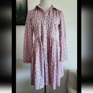 #100 Women’s J Crew Pink Floral Shirt Dress Tunic Button Down Long Sleeve Sz 4